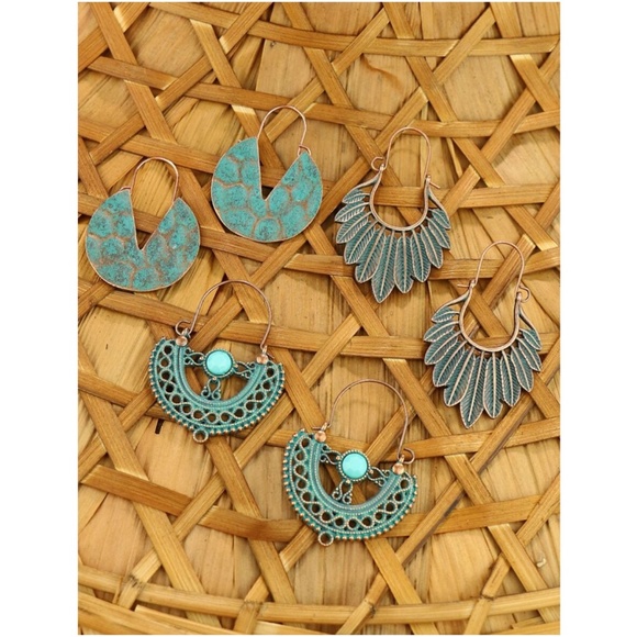 Boho Green Bronze Tone Hoop Earrings Gypsy - Picture 2 of 3